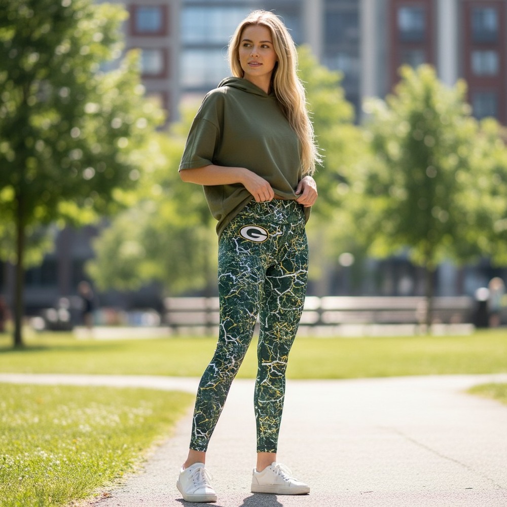 Zubaz Majestic Green Bay Packers Leggings Green Gold Marble Print NFL XS NWT